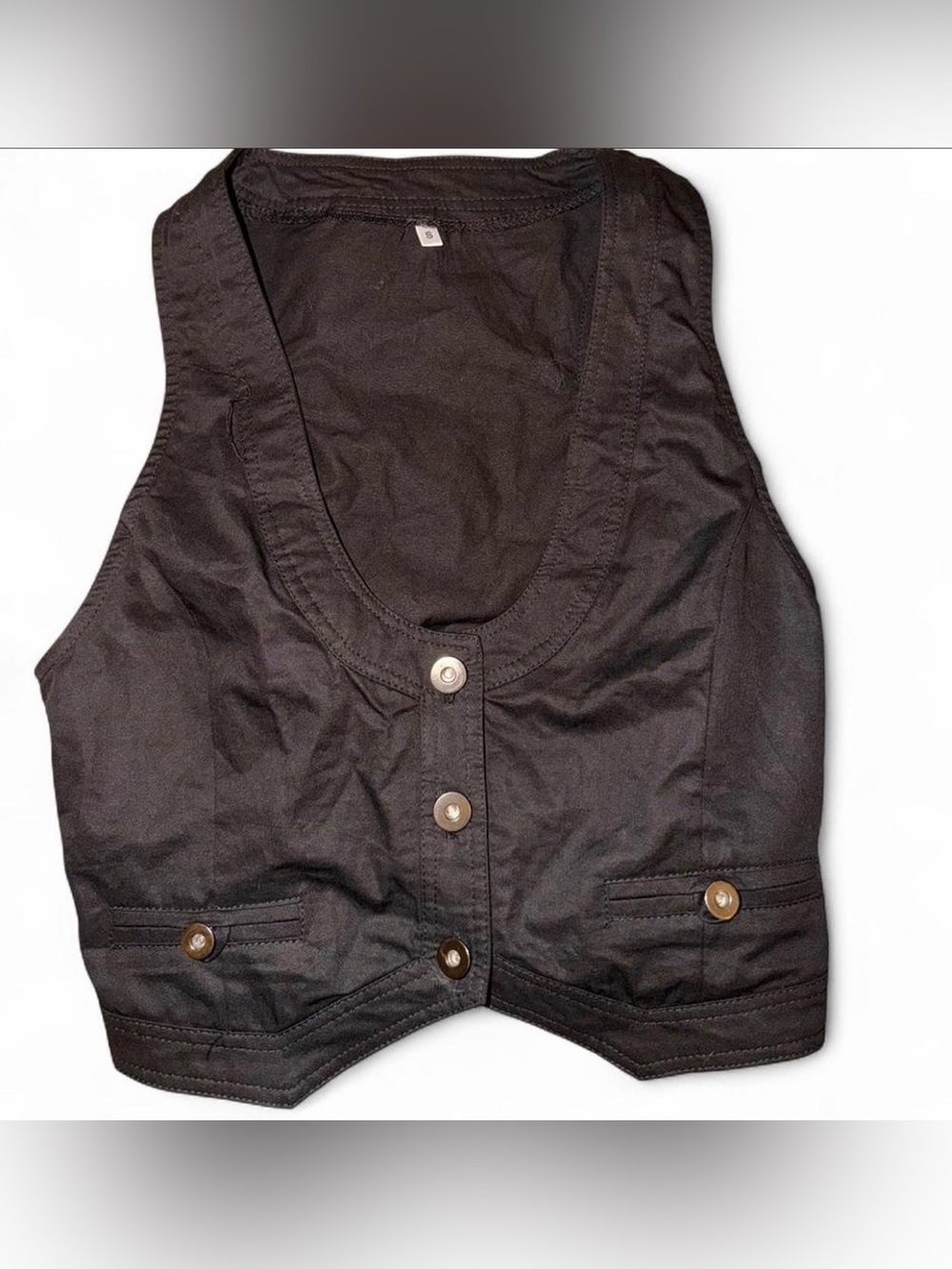 Black Button-Front polyester Vest